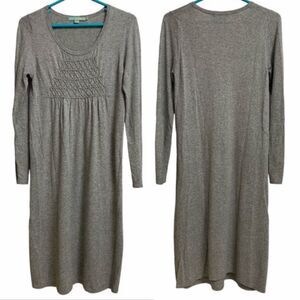 Boden Soft Knit Sweater Dress Women's Size 6L (SL) Grey Embroidered Cozy Prairie